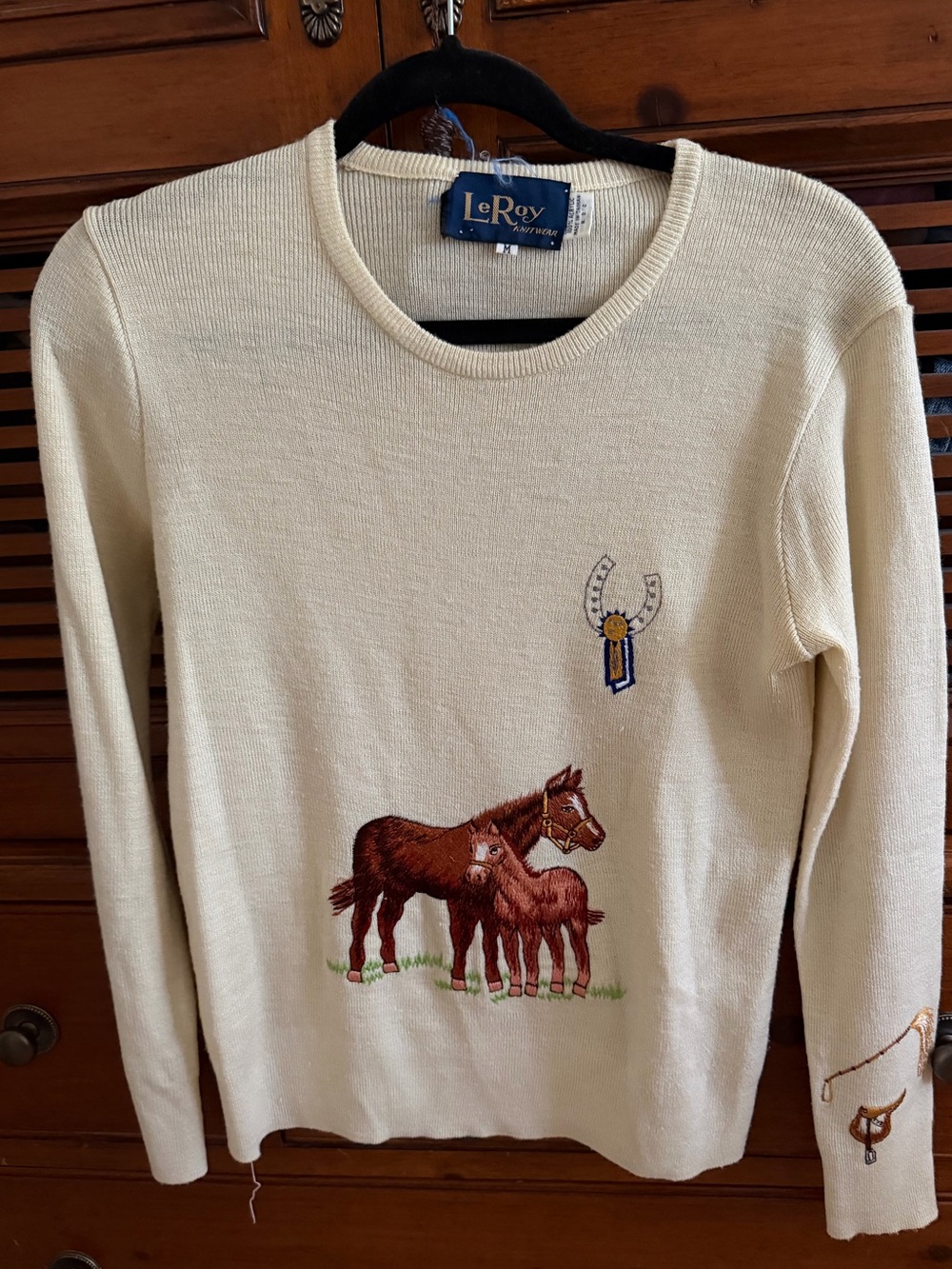 Vintage Cream Embroidered Horse Crewneck Sweater